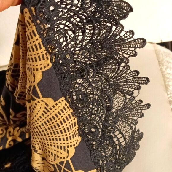 White Mark Plus NWT Alta Gold Black Lace Trimmed Jersey Knit Shift Dress… - Picture 9 of 9